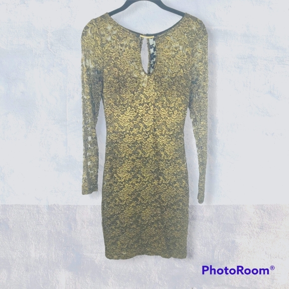 Bisou Bisou Gold & Black lace dress - Picture 1 of 8
